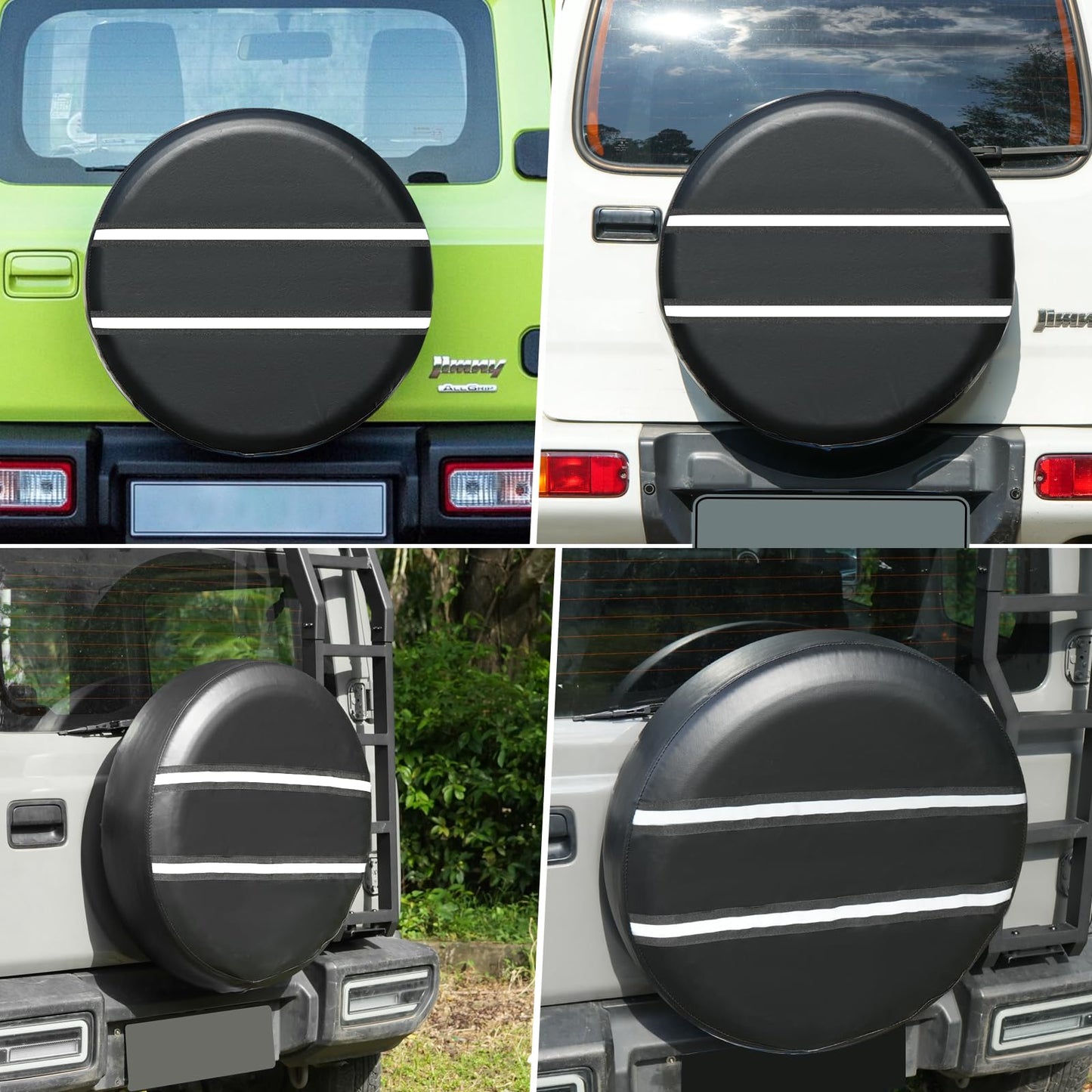 スズキ ジムニー専用 SJ10 JA11 JA71 JA12 JA22 JB23 JB33 JB43 JB64 用スペアタイヤホイールカバー、全天候型保護スペアタイヤカバー、夜間運転の安全性を高める反射板付き、サイズ: 175/80R16 (16インチ用)
