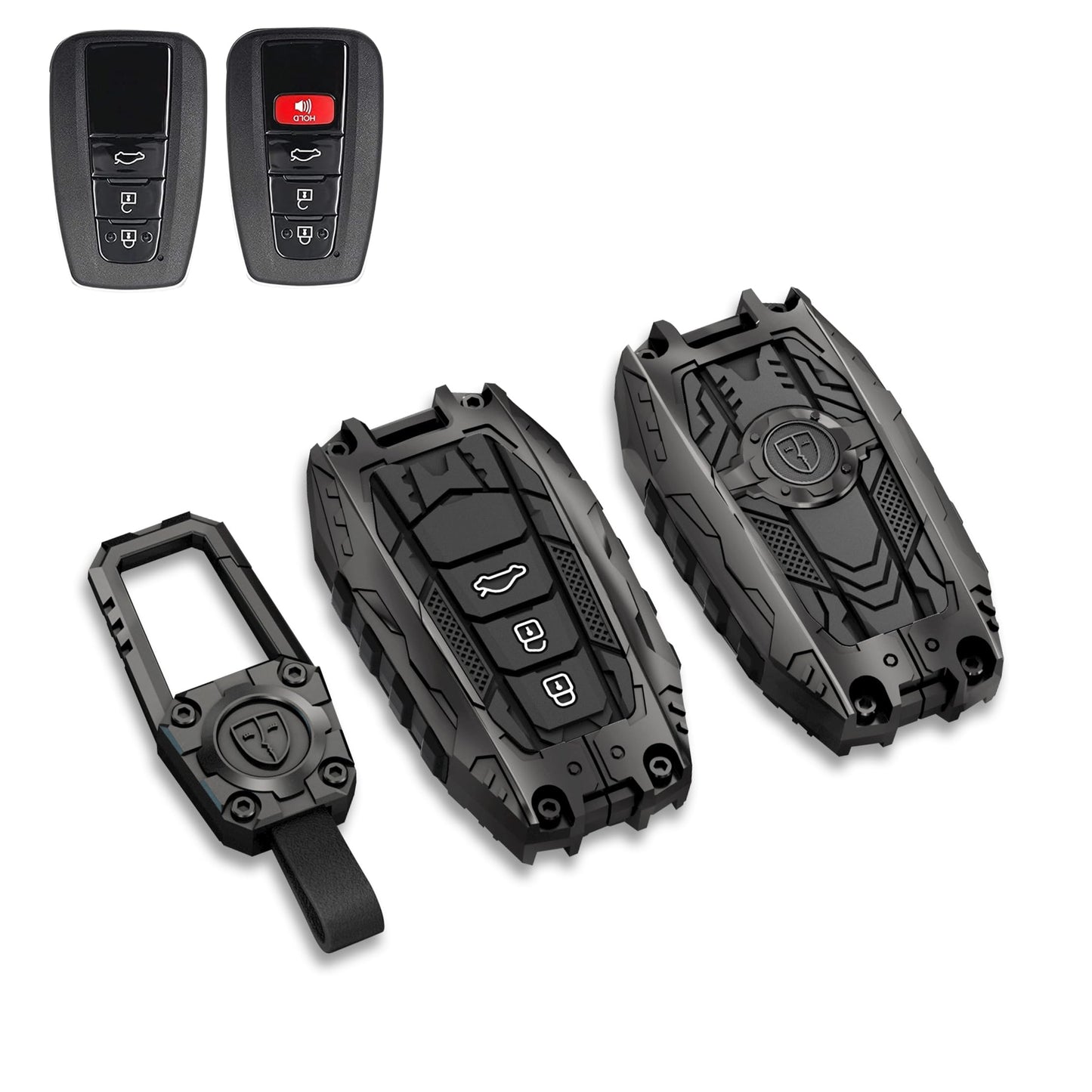 MAIKER OFF ROAD トヨタに対応したメタルキーフォブカバーケースプロテクター、トヨタ2020-2024ハイランダー2018-2024 RAV4カムリC-HRコロラアバロンプリウスGT86に対応した亜鉛合金キーチェーン