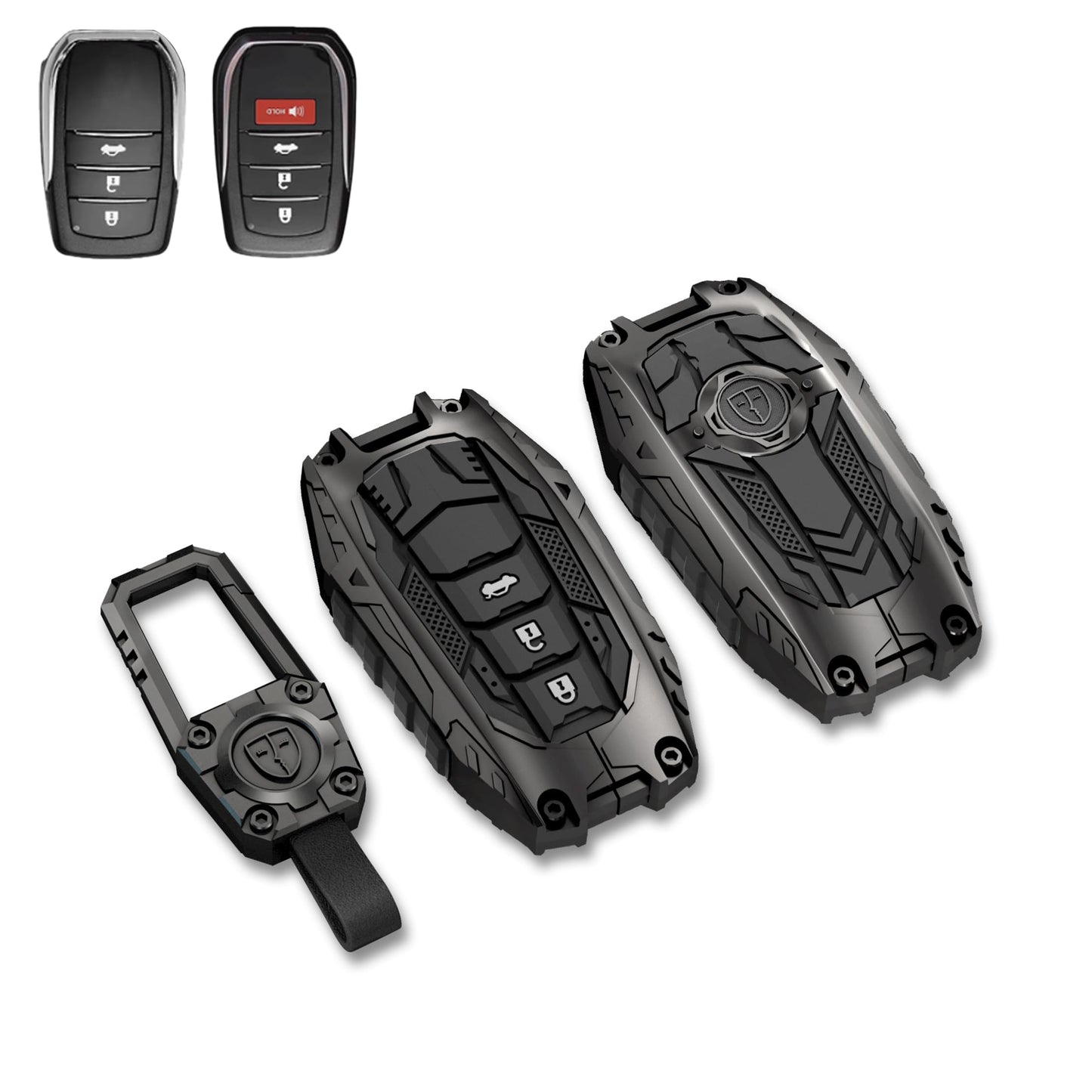 MAIKER OFF ROAD トヨタに対応するメタルキーフォブカバーケース、トヨタに対応する亜鉛合金製キーチェーン、2019年から2024年までのVenza&RAV4 Prime&Land Cruiser&Fortuner&Grand Highlander&Corolla Cross&Hilux
