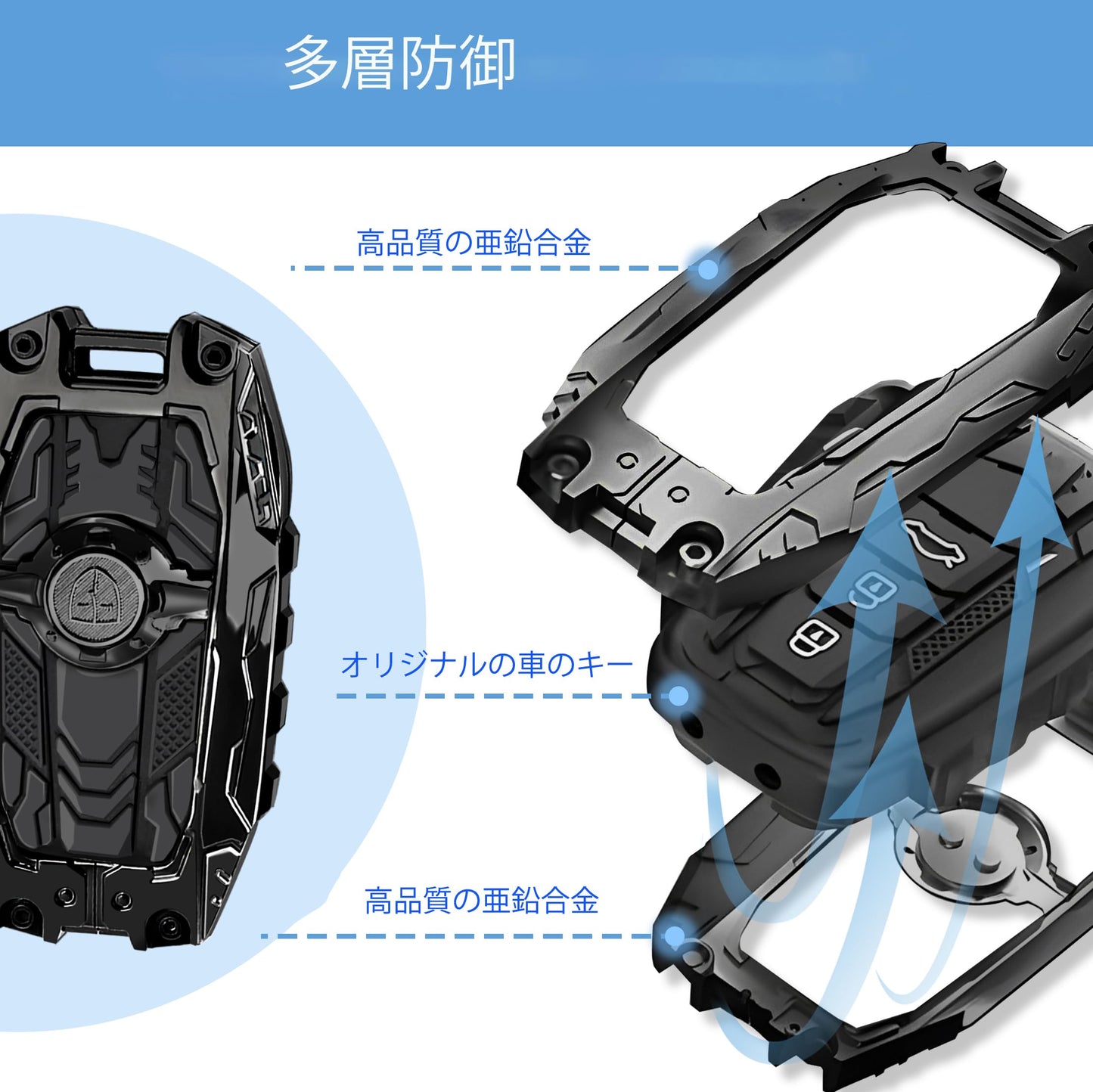 MAIKER OFF ROAD トヨタに対応したメタルキーフォブカバーケースプロテクター、トヨタ2020-2024ハイランダー2018-2024 RAV4カムリC-HRコロラアバロンプリウスGT86に対応した亜鉛合金キーチェーン