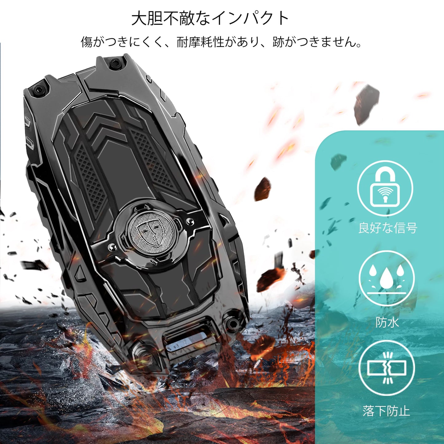 MAIKER OFF ROAD トヨタに対応するメタルキーフォブカバーケース、トヨタに対応する亜鉛合金製キーチェーン、2019年から2024年までのVenza&RAV4 Prime&Land Cruiser&Fortuner&Grand Highlander&Corolla Cross&Hilux