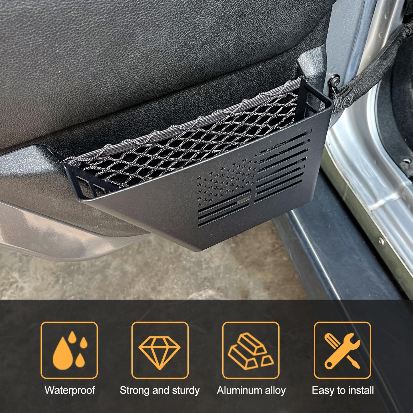 金属製リアドア収納ボックス、ドアサイドインサートオーガナイザーボックスポケット、2007-2018 Jeep Wrangler JK 4ドア用 2個(ブラック)