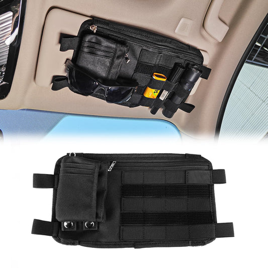 MAIKER OFF ROAD 車、SUV、トラック用バイザーオーガナイザー、取り外し可能な小さなIDポケット付きバイザーオーガナイザー、ジッパー付きマルチポケットバイザーオーガナイザー、伸縮性ストラップ、メガネホルダー - 必需品を整理して整頓 (黒)